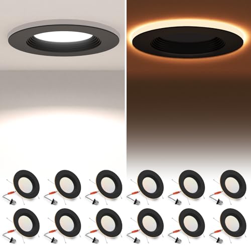 POWERASIA 12 Pack 5/6 Inch Dimmable LED Recessed Lights with Night Light, 5CCT+NT-BK