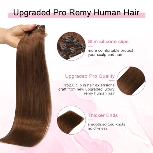 Dark Auburn Copper Clip-In Human Hair Extensions 120g 7-Piece 18 Inch