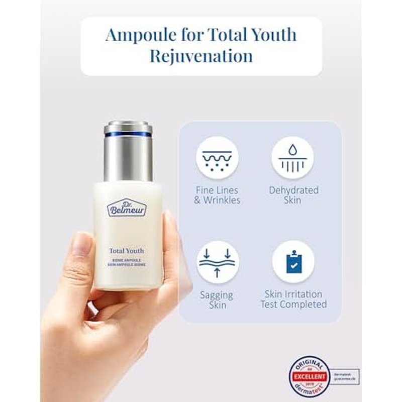 Dr. Belmeur Total Youth Biome Ampoule (1.2fl oz) - Premium Serum for Wrinkles, Elasticity & Hydration. Korean Skin Care by LG Beauty. Collagen, Panthenol, Niacinamide, Licorice.