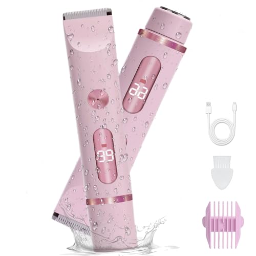 2-in-1 Women's Electric Shaver & Bikini Trimmer ? IPX7 Waterproof for Face, Legs, Underarms ? Wet/Dry Use ? Cordless Hair Removal for Sensitive Skin (Pink)
