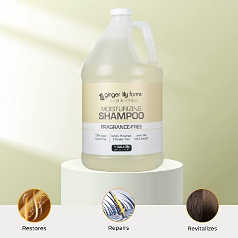 Ginger Lily Farms Club & Fitness Moisturizing Shampoo for All Hair Types, 100% Vegan & Cruelty-Free, Fragrance Free, 1 Gallon (128 fl oz) Refill