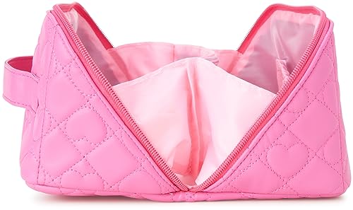 Juicy Couture Pink Faux Leather Quilted Heart Makeup Bag with Top Handle