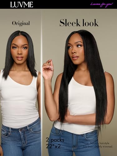 LUVME Seamless Yaki Straight Clip-In Hair Extensions 16 Inch 110g #1B Natural Black