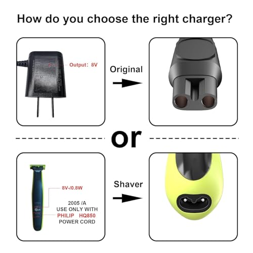 IBERLS HQ850 Power Cord Compatible with Philips One Blade QP2630 QP2530 Shaver, Replacement Charger 8V Fit for Philips Razor Norelco All-in-One Grooming Trimmer Charging Cable Adapter