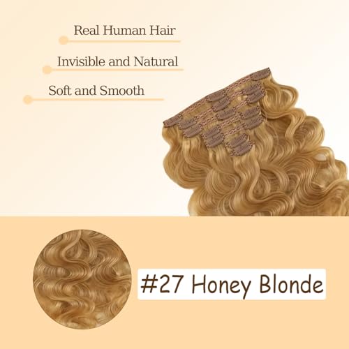CP-Gold-#27-B 16 Inch Blonde Clip-In Hair Extensions Real Human Hair Honey Blonde Body Wave