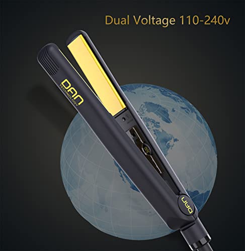 Gold 500 Degree Dual Voltage Ceramic Flat Iron - 1 Inch Hair Straightener for Thick Hair