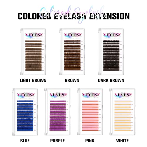 VEYES INC Colored Lash Extensions 03 05 07 15 C/D Curl 8-16mm Mixed Length Tray, Premium Individual Silk Eyelashes, Professional Supplies for Lash Techs (Dark Latte Brown 0.05 CC 8-16mm)