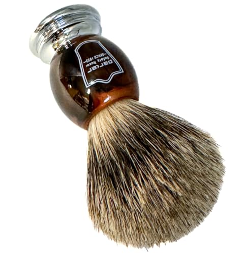 Parker Safety Razor Faux Horn 3-Band Pure Badger Shaving Brush + Stand, 22mm Knot