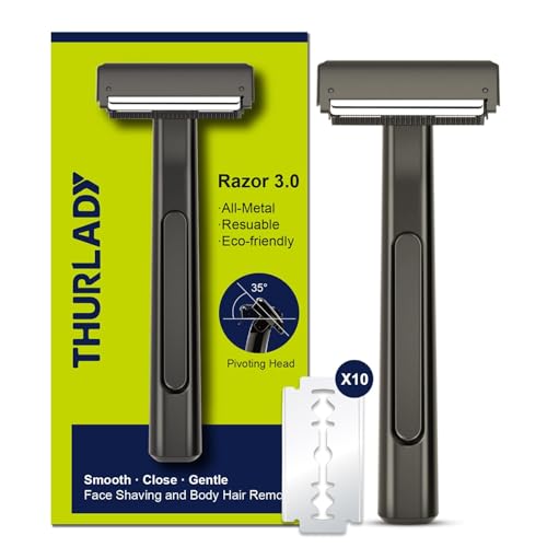 Dual-Blade Safety Razor with Pivoting Head, Reusable Metal Razors for Men, with 10 Double Edge Blades, Smooth Close Clean Shave, Matte Black