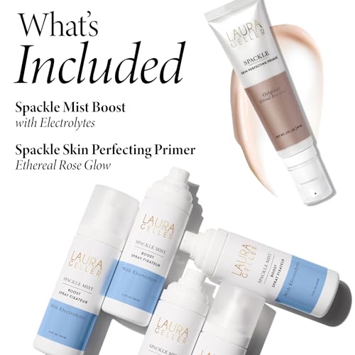 LAURA GELLER NEW YORK Prime-n-Set Duo: Spackle Primer + Spackle Mist Boost Setting Spray with Electrolytes (04 Ethereal Rose Glow + Electrolytes, 5.0 Fl Oz)