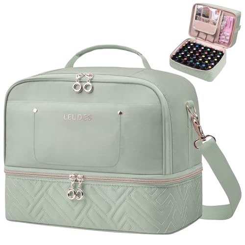 Leudes Nail Bag Organizer Case for 42 Bottles & Gel Lamp - Sage Green