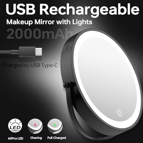 Wall Mounted Makeup Mirror with Lights 1X/10X Magnification - Black / 10X