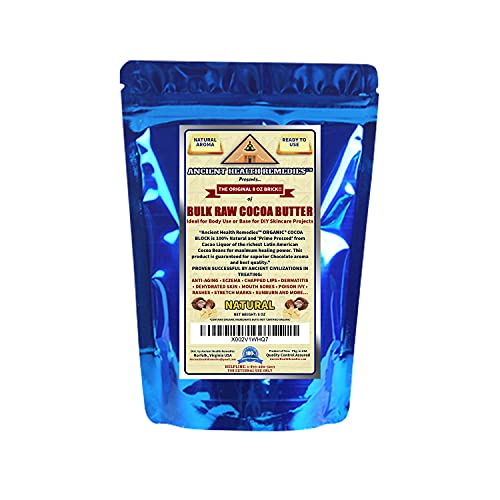 ANCIENT HEALTH REMEDIES Organic Unrefined Raw NATURAL COCOA (CACAO) BUTTER BLOCKS Bulk Size Rich Chocolate Aroma For Lip Balms Stretch Marks DIY Base for Body Butter (8oz)