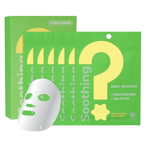FreeGo Soothing Daily Solution Niacinamide Salicylic Acid Facial Mask Sheet (6-Pack) | K-Beauty Korean Skincare to Repaired Soothed Skin