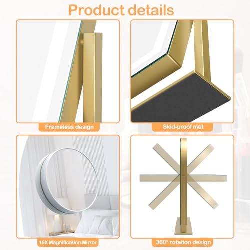 Arched Makeup Vanity Mirror with Lights 17.2" LED Makeup Mirror Detachable 10X Magnification, Hollywood Make Up Mirror with Lighting, Smart Touch, 360¡Æ Rotation, (Gold,Gift Box)