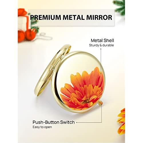 Compact Mirror Bulk, Pack of 12 Double-Sided 1X/2X Magnifying Metal Makeup Mirrors(Round, Gold)