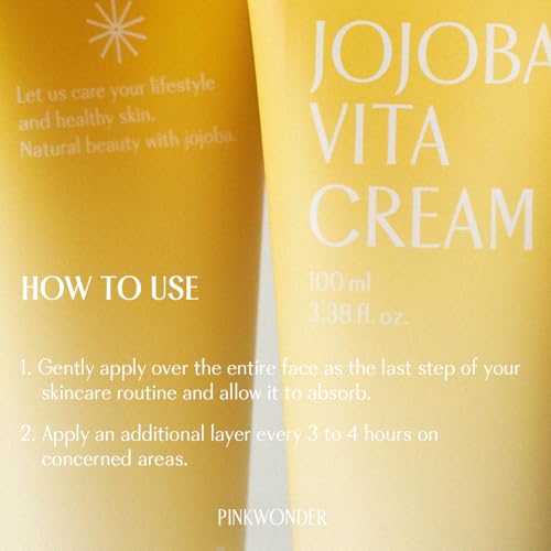 PINKWONDER Jojoba Vita Cream 3.38oz (100ml), Jojoba Oil and vitamin B12 Face Cream facial moisturizer, Soothing for Sensitive Dry Skin, Hypoallergenic, Panthenol, Korean Skincare