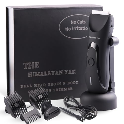 Dual-Head Electric Body Hair Trimmer for Men & Women, Waterproof Groin & Bikini Shaver, Wet/Dry Groomer with Replaceable Ceramic Blades,USB Recharge Dock, Hygiene Razor for Full-Body Use