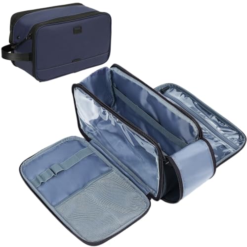 Large Blue Travel Toiletry Bag for Men - Full Open Dopp Kit with Dual Compartments