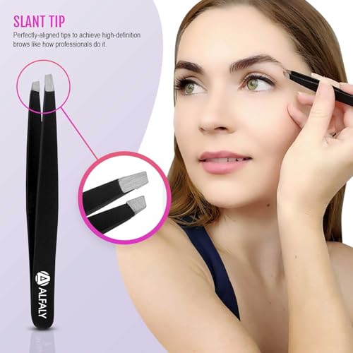 Tweezers Set - Professional Stainless Steel 4-Piece Precision Tweezer for Men & Women - Great for Facial Hair Removal, Eyebrow Shaping, Splinters & Ingrown (Black)