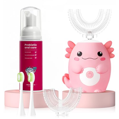Kids U-Shaped Electric Sonic Toothbrush with Toothpaste - Pink Axolotl