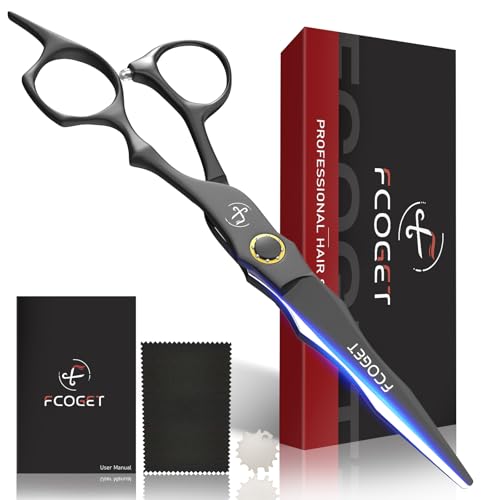 Fcoget Black Professional Japanese 440C Stainless Steel Hair Cutting Scissors 6.8 inch for Salon & Home