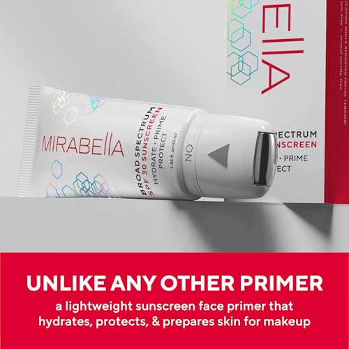 MIRABELLA - Hydrate Prime Protect Face Primer with SPF 30, Age-Defying SPF Moisturizer Sunscreen Roller, Skincare Essential with Hyaluronic Acid, 1.35 fl. oz Face Roller Applicator, All Skin Types