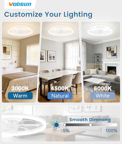 White 20 Inch Low Profile Ceiling Fan with Light & Remote, Dimmable LED, No Assembly