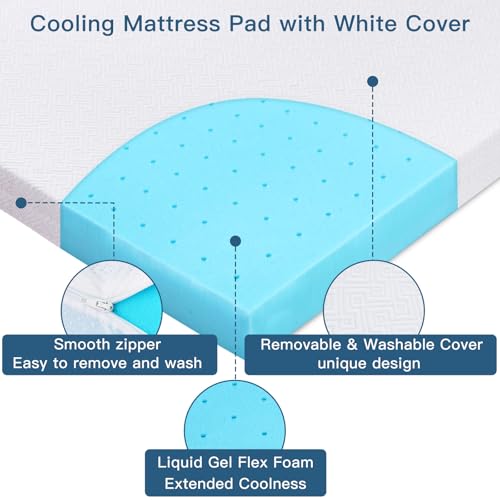 Full Size Memory Foam Mattress Topper 3 Inch Cooling Gel Support White Cover