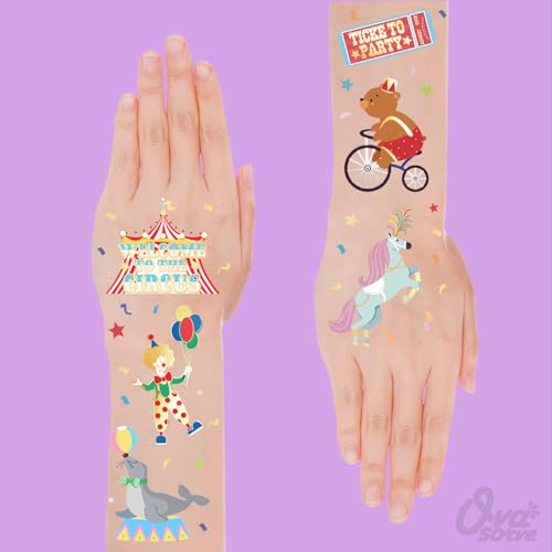 Carnival Circus Temporary Tattoos for Kids 42 Glitter Styles Circus Theme Party Favors Carnival Party Decorations