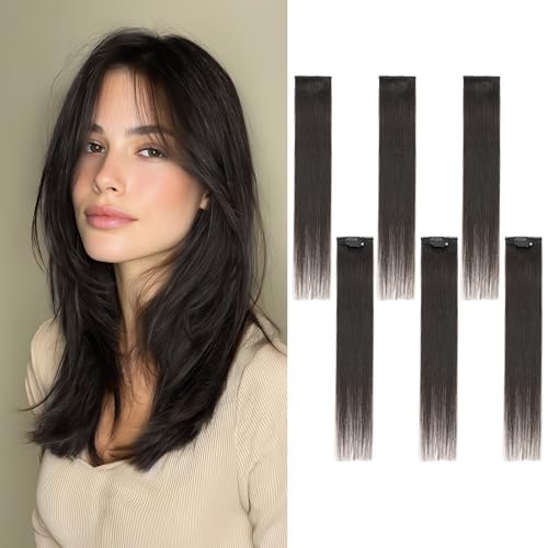 6PCS Clip in Hair Extensions Short Human Hair 16 Inch Natural Black - Variation #1B