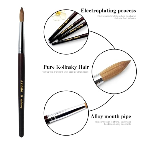Red Wine Kolinsky Acrylic Nail Brush Size 16 Round Head - Professional Nail Art Tool