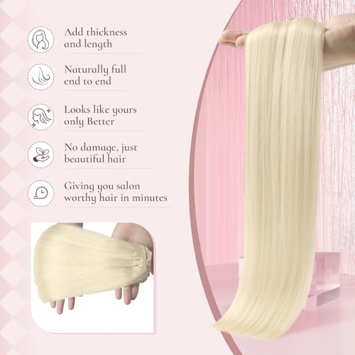 Hyssiet 16 Inch Platinum Blonde Remy Human Hair Clip-In Extensions 75g - 7 Pieces with 16 Clips