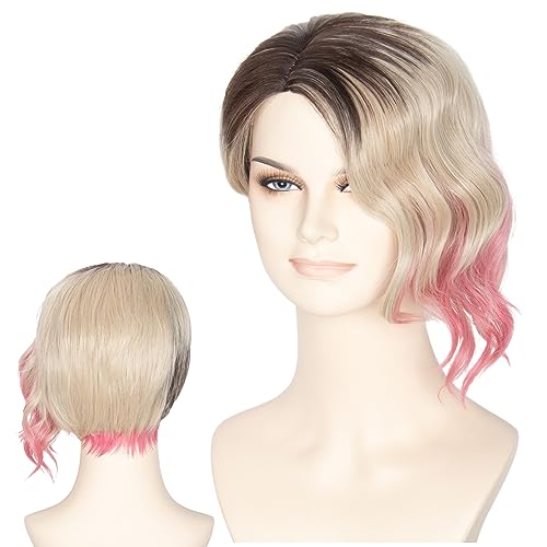Miss U Hair Short Blonde Pink Ombre Wig with Dark Roots - Cosplay & Costume Hair