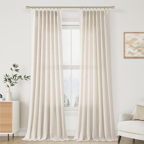Aersas Natural Pinch Pleat Linen Curtains Set 2 Panels 40x118 inches for Bedroom & Living Room, Semi Sheer Neutral Linen Blend