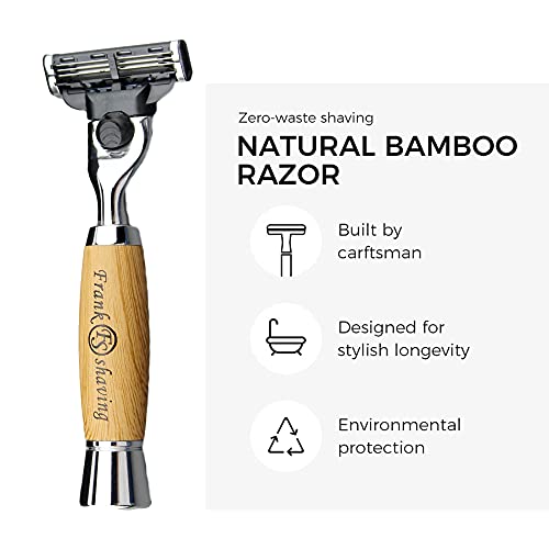 Manual Safety Razor with Bamboo Handle, 3 Blade Shaving Razor for Men & Women