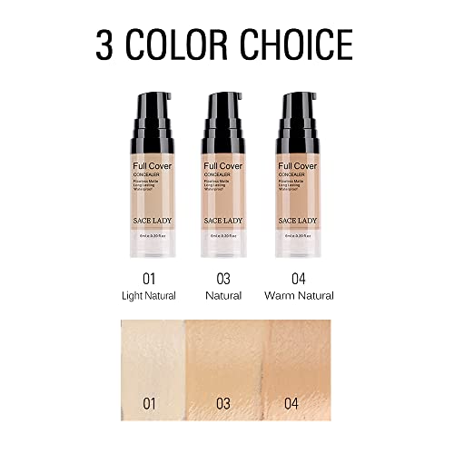 Pro Full Cover Liquid Concealer, Waterproof Smooth Matte Flawless Finish Creamy Concealer Foundation Corrector for Eye Dark Circles Spots Face Concealer Makeup Base, 6ml/0.20Fl Oz