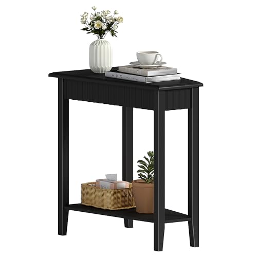ChooChoo Fluted Wedge Recliner Side Table with 2-Tier Storage - Black, 1 Pack