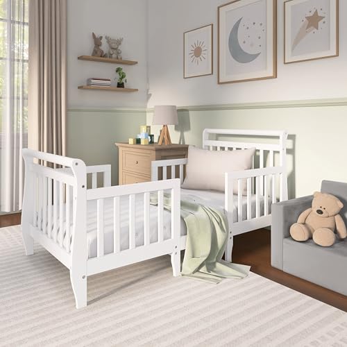 Dream On Me Emma 3-in-1 Wooden Toddler Bed - White, GREENGUARD Gold Certified