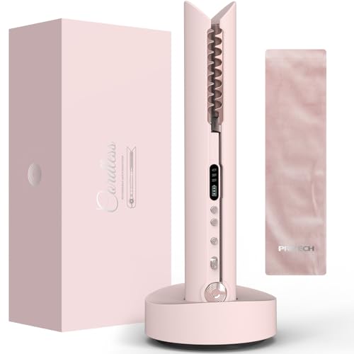 PRITECH Pink Cordless Mini Hair Straightener & Curler for Travel, Detangling & Styling