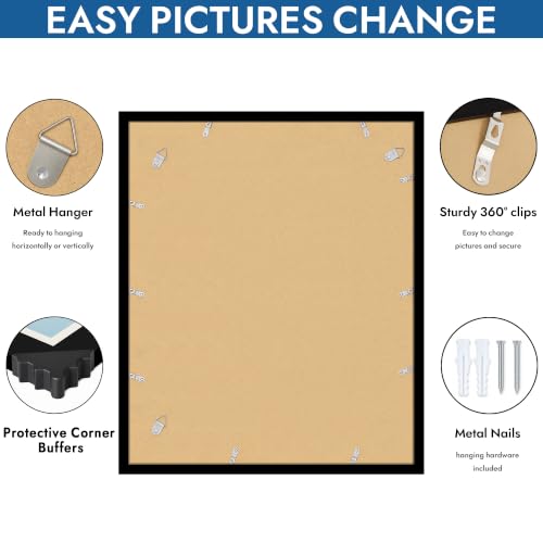 Black 20x24 Inch Picture Frame Set of 4 - Rustic Wood Style with Mat
