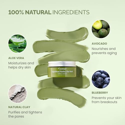 PLANTIFIQUE Korean Skincare Clay Mask ? Hydrating Mud Mask with Avocado & Superfoods, Dermatologist-Tested for Face & Body ? Vegan, 3.4 Oz/100ml (Pack of 2)