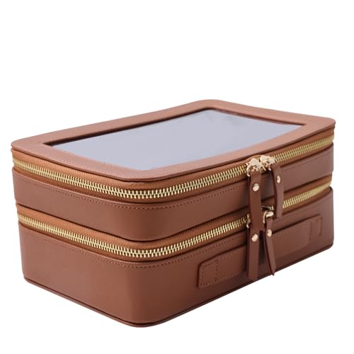 Travel Toiletry Bag with Dual Compartments - Brown, 9x6x4.2 Inches (Variation SHC-TL-2)