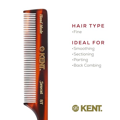 Kent 8-Inch Rat Tail Comb Pack of 3 for Hair Styling & Sectioning - Handmade Fine Tooth Teasing Comb