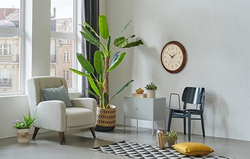 Large Atomic Time Wall Clock 12.4 Inch Wooden Frame Auto-Set Quartz