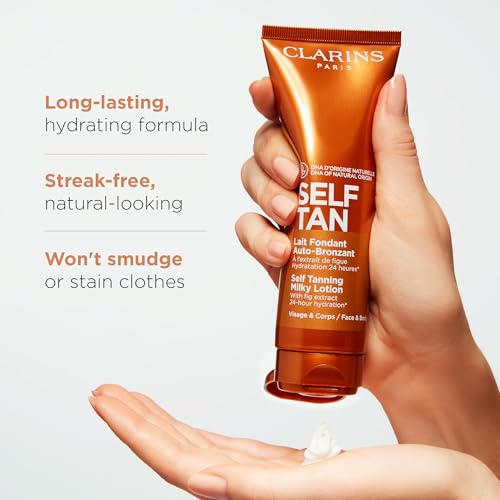 Clarins Self Tanning Milky Lotion | Self Tanner For Face and Body | Natural, Long-Lasting, Streak-Free, Sun-Kissed Glow and 24-Hour Hydration* | Non-Staining | Contains Glycerin