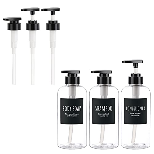 Refillable Shampoo Bottles for Shower & 3pcs Replaceable Pump Heads,Segbeauty 3pcs 16.9oz/500ml Shampoo Dispenser Bottles Plastic Shampoo Bottle, Refillable Lotion Dispenser for Hotel Bathroom