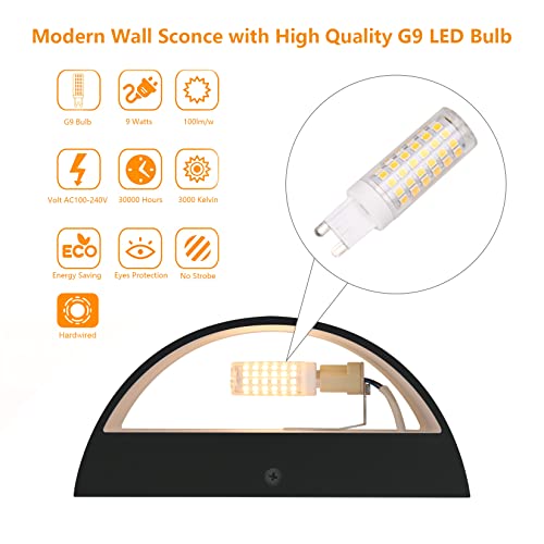 Black Modern LED Wall Sconce Set of 2 - Up & Down Indoor Wall Lights - Warm White 3000K