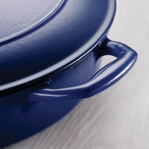 12-Inch Enameled Cast Iron Skillet with Lid - Blue, Durable Nonstick Surface