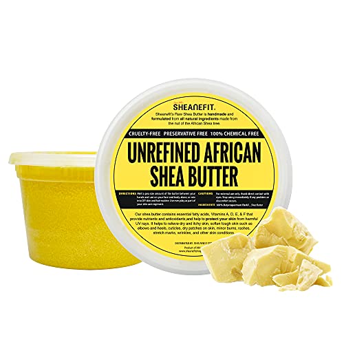 Sheanefit Raw Unrefined African Shea Butter in Containers Great Moisturizer, Hair Mask, Soften Tough Skin (Yellow - 16 Oz)